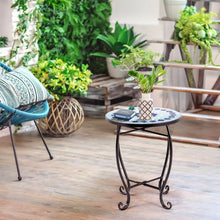 Load image into Gallery viewer, Indoor/Outdoor Blue Mosaic Round Side Accent Table Plant Stand