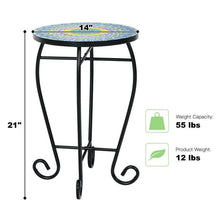 Load image into Gallery viewer, Indoor/Outdoor Blue Mosaic Round Side Accent Table Plant Stand
