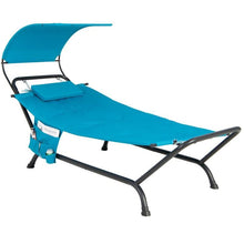 Load image into Gallery viewer, Blue Polyester Chaise Lounge Chair Hammock with Canopy and Storage Bag