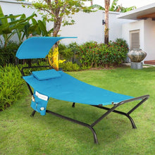 Load image into Gallery viewer, Blue Polyester Chaise Lounge Chair Hammock with Canopy and Storage Bag
