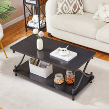 Load image into Gallery viewer, Modern Industrial Black Metal Wood Coffee Table with Bottom Storage Shelf