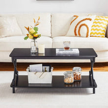 Load image into Gallery viewer, Modern Industrial Black Metal Wood Coffee Table with Bottom Storage Shelf