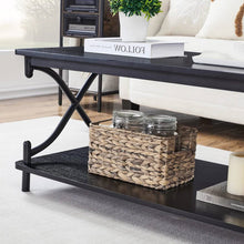 Load image into Gallery viewer, Modern Industrial Black Metal Wood Coffee Table with Bottom Storage Shelf