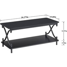 Load image into Gallery viewer, Modern Industrial Black Metal Wood Coffee Table with Bottom Storage Shelf
