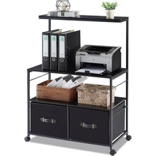 Load image into Gallery viewer, Industrial Modern Black Metal Wood Printer Stand File Cabinet w/ Fabric Drawers