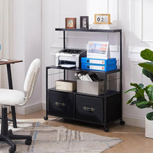 Load image into Gallery viewer, Industrial Modern Black Metal Wood Printer Stand File Cabinet w/ Fabric Drawers