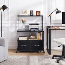 Load image into Gallery viewer, Industrial Modern Black Metal Wood Printer Stand File Cabinet w/ Fabric Drawers