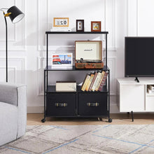 Load image into Gallery viewer, Industrial Modern Black Metal Wood Printer Stand File Cabinet w/ Fabric Drawers