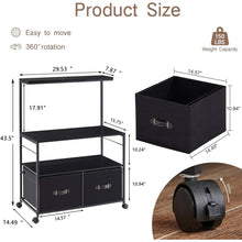 Load image into Gallery viewer, Industrial Modern Black Metal Wood Printer Stand File Cabinet w/ Fabric Drawers