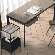 Load image into Gallery viewer, Black Metal Wood Rolling File Cabinet with Open File Hanging Bar