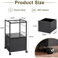 Load image into Gallery viewer, Black Metal Wood Rolling File Cabinet with Open File Hanging Bar