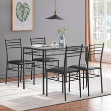 Load image into Gallery viewer, Black 5-Piece Dining Set with Rectangular Glass-Top Table and 4 Chairs