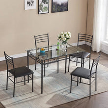 Load image into Gallery viewer, Black 5-Piece Dining Set with Rectangular Glass-Top Table and 4 Chairs