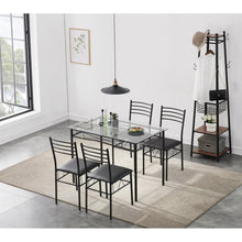 Load image into Gallery viewer, Black 5-Piece Dining Set with Rectangular Glass-Top Table and 4 Chairs