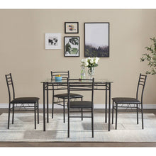 Load image into Gallery viewer, Black 5-Piece Dining Set with Rectangular Glass-Top Table and 4 Chairs