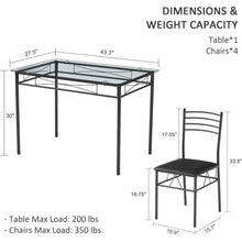 Load image into Gallery viewer, Black 5-Piece Dining Set with Rectangular Glass-Top Table and 4 Chairs