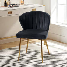 Load image into Gallery viewer, Black Velvet Upholstered Wingback Accent Side Chair w/ Gold Metal Legs