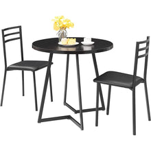 Load image into Gallery viewer, Modern 3-Piece Kitchen Dining Set with Round Black Wood-Top Table and 2 Chairs