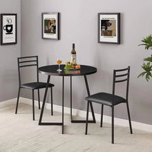 Load image into Gallery viewer, Modern 3-Piece Kitchen Dining Set with Round Black Wood-Top Table and 2 Chairs