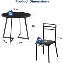 Load image into Gallery viewer, Modern 3-Piece Kitchen Dining Set with Round Black Wood-Top Table and 2 Chairs
