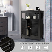 Load image into Gallery viewer, Black Farmhouse Bathroom Linen Cabinet with Louvered Doors and Open Shelf