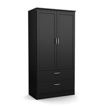 Load image into Gallery viewer, Modern Two Door Wardrobe Armoire with Two Drawers and Hanging Rod Storage, Black