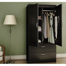 Load image into Gallery viewer, Modern Two Door Wardrobe Armoire with Two Drawers and Hanging Rod Storage, Black