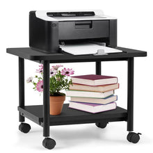 Load image into Gallery viewer, Black Multipurpose 2-Tiered Mobile Wheeled Printer Cart Stand