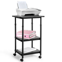Load image into Gallery viewer, Black Multifunction Adjustable Height 3-tier Printer Stand on Wheels