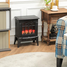 Load image into Gallery viewer, Black Electric Fireplace Heater with Realistic Log Flame LED