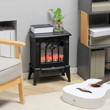 Load image into Gallery viewer, Black Electric Fireplace Heater with Realistic Log Flame LED