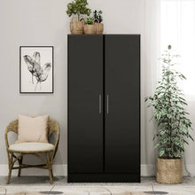 Load image into Gallery viewer, Bedroom Armoire Wardrobe Cabinet with Hanging Rail in Black Wood Finish