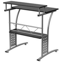 Load image into Gallery viewer, Modern Metal Frame Computer Desk with Black Laminate Top and Raised Shelf