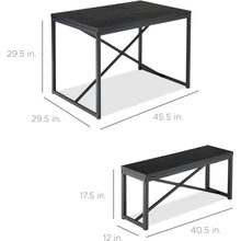 Load image into Gallery viewer, Modern 3-Piece Dining Set - Metal Frame Black Wood Top Table and 2 Bench Chairs