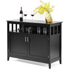Load image into Gallery viewer, Black Wood 2-Door Dining Buffet Sideboard Cabinet with Open Storage Shelf