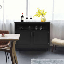 Load image into Gallery viewer, Black Wood 2-Door Dining Buffet Sideboard Cabinet with Open Storage Shelf