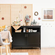 Load image into Gallery viewer, Black Wood 2-Door Dining Buffet Sideboard Cabinet with Open Storage Shelf