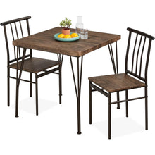 Load image into Gallery viewer, 3-Piece Black Metal Frame Dining Set with Dark Brown Wood Top Table and 2 Chairs