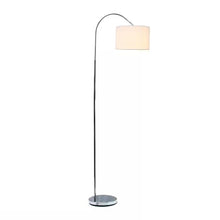 Load image into Gallery viewer, Modern Mid-Century Floor Lamp in Brushed Nickel Finish with White Drum Shade