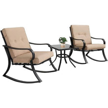 Load image into Gallery viewer, 3-Piece Outdoor Patio Furniture Table Rocking Chairs Set with Beige Cushions