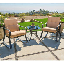Load image into Gallery viewer, 3-Piece Outdoor Patio Furniture Table Rocking Chairs Set with Beige Cushions