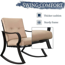 Load image into Gallery viewer, 3-Piece Outdoor Patio Furniture Table Rocking Chairs Set with Beige Cushions