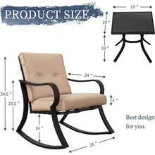 Load image into Gallery viewer, 3-Piece Outdoor Patio Furniture Table Rocking Chairs Set with Beige Cushions