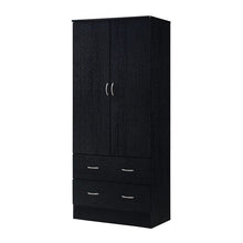 Load image into Gallery viewer, Black 2 Door Wardrobe Armoire with 2 Drawers and Hanging Rod Storage