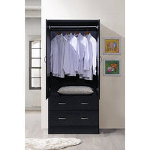 Load image into Gallery viewer, Black 2 Door Wardrobe Armoire with 2 Drawers and Hanging Rod Storage