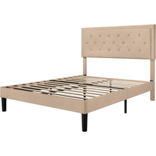Load image into Gallery viewer, Queen size Beige Linen Platform Bed Frame with Button Tufted Headboard