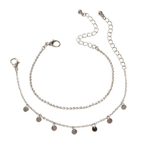 2pcs Women Rhinestone Gold Silver Chain Disc Charm Bracelet Fashion Accessories
