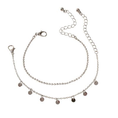 2pcs Women Rhinestone Gold Silver Chain Disc Charm Bracelet Fashion Accessories