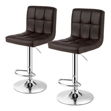 Load image into Gallery viewer, Set of 2 Modern Adjustable Height Barstools with Brown PU Leather Swivel Seat