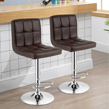 Load image into Gallery viewer, Set of 2 Modern Adjustable Height Barstools with Brown PU Leather Swivel Seat